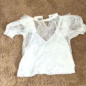 Lalavon sheer puff sleeve lace blouse